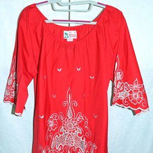 Vintage Mystical Fashions Red Embroidered Bell S/S Pullover Blouse Size S NWT